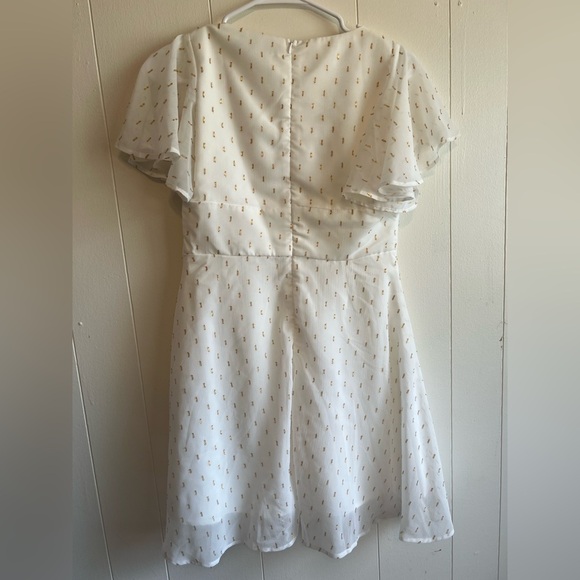 SHEIN White w Gold Flecks Midi Sundress with Flutter Sleeves Size Small - Picture 5 of 11